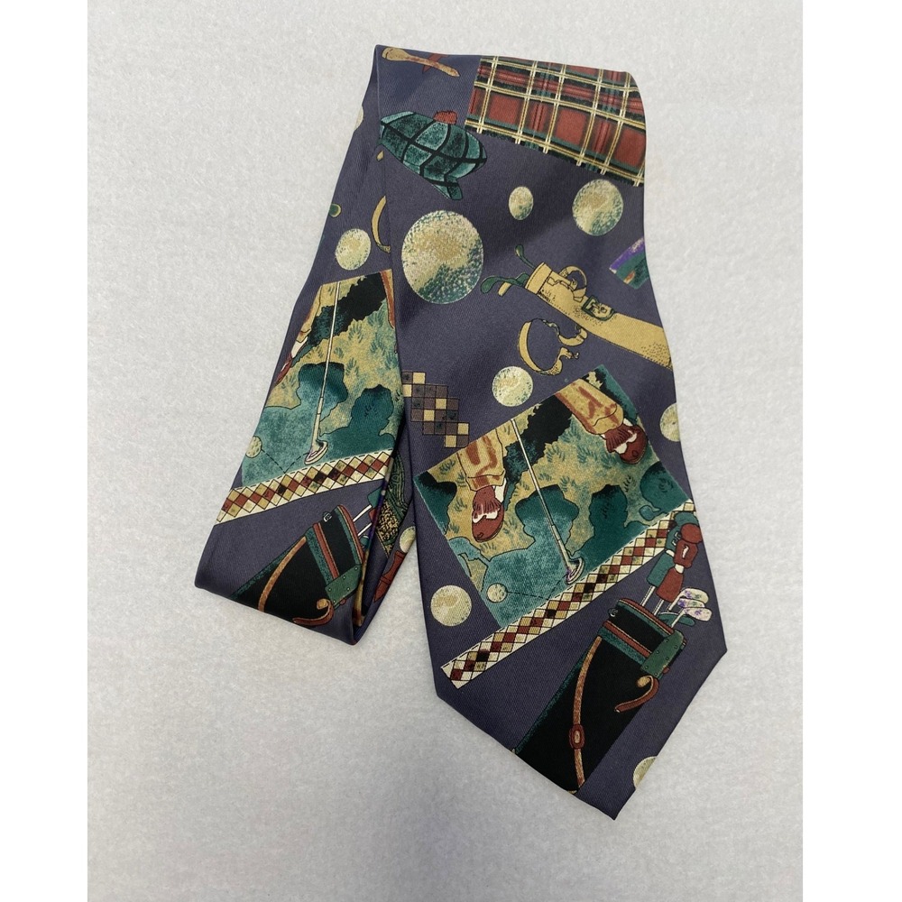 Golf Lovers Silk Tie Men Burgundy Green Plaid‎ Pattern
